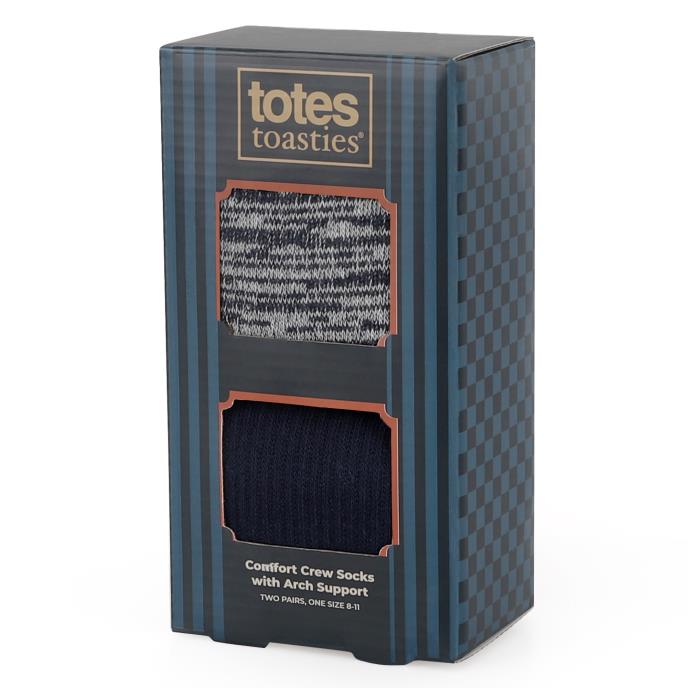 totes toasties® Mens Terry Sock With Arch Support (Twin Pack) Grey / Navy Mix Extra Image 1